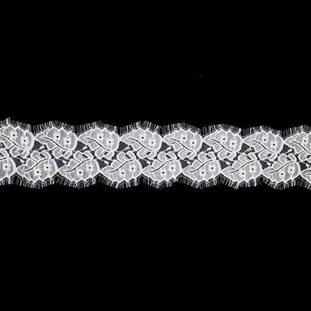 European White Leaf Embroidered Scalloped Eyelash Edge Lace Trim - 3.5"