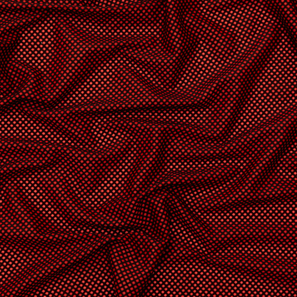 Grenadine and Black Diamond Flocked Crepe