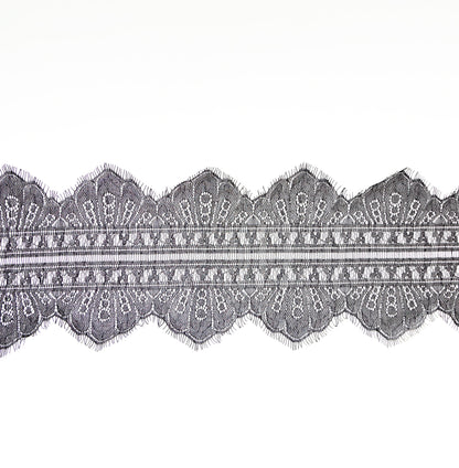 European Black and Metallic Silver Chantilly Eyelash Lace Trim - 7.25"