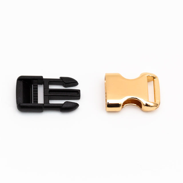 Italian Gold Metal and Black Plastic Side Release Buckle - 0.5"