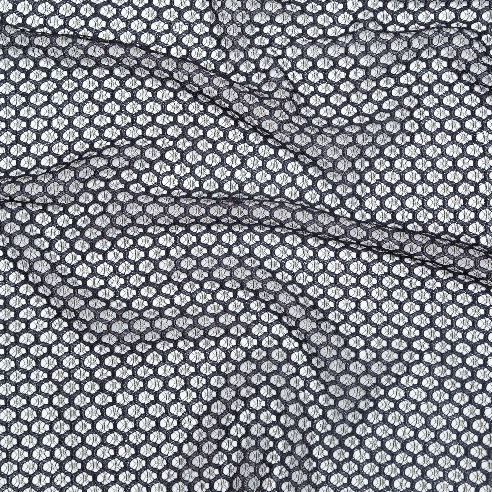 Stretch Corded Chantilly Lace - Metallic Gold and Black Geometric