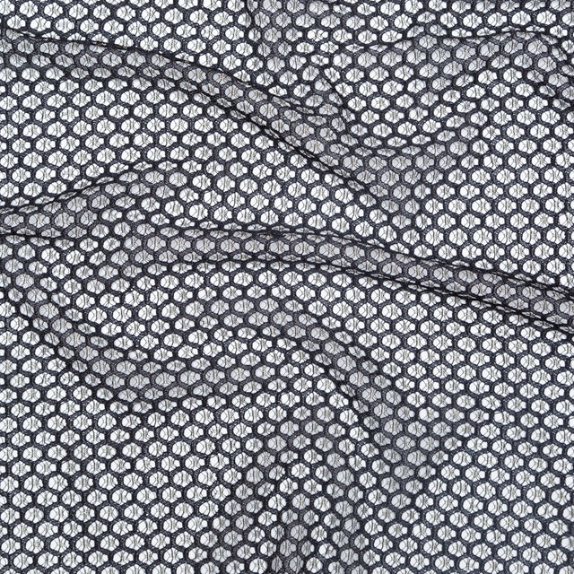Stretch Corded Chantilly Lace - Metallic Gold and Black Geometric