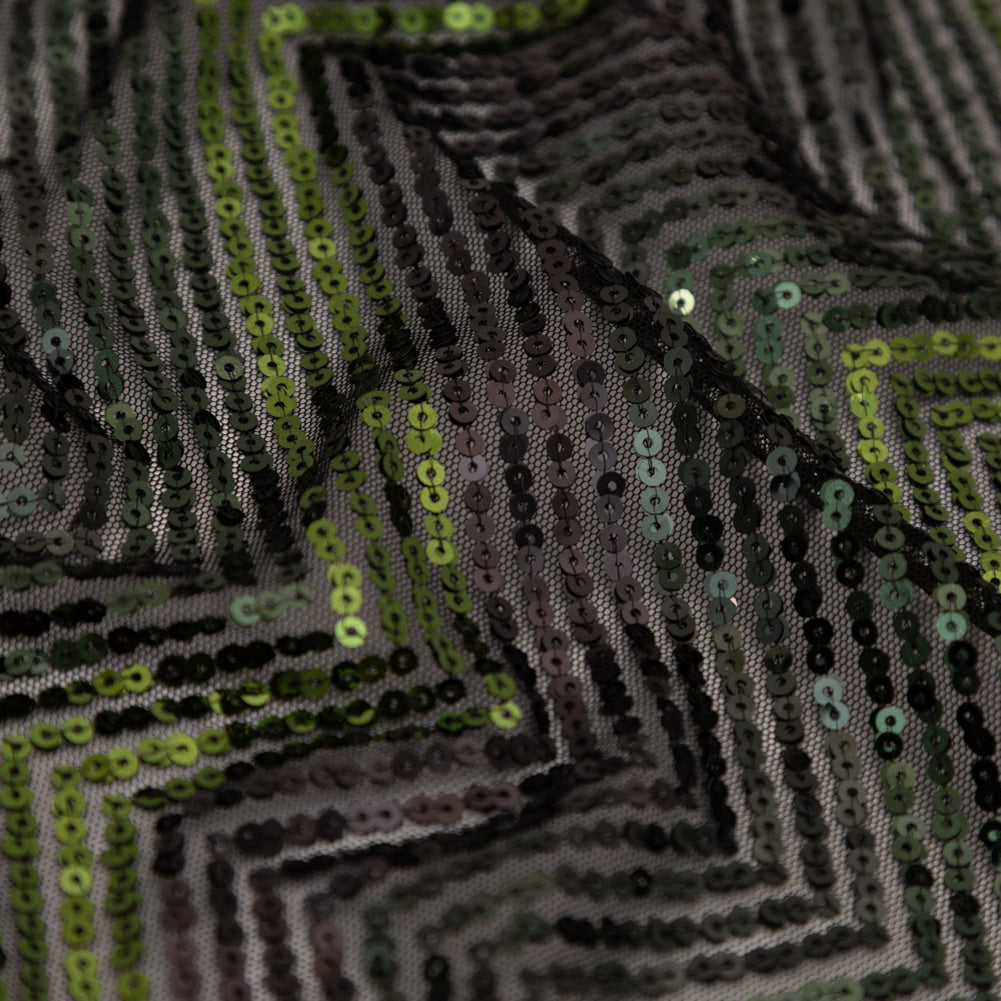 Tulle with Baby Sequins - Gradient Green Zig Zag on Black Full
