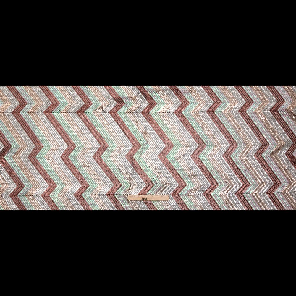 Tulle with Baby Sequins - Iridescent Pink, Rust, Rose Gold and Silver Zig Zag on Black Folded