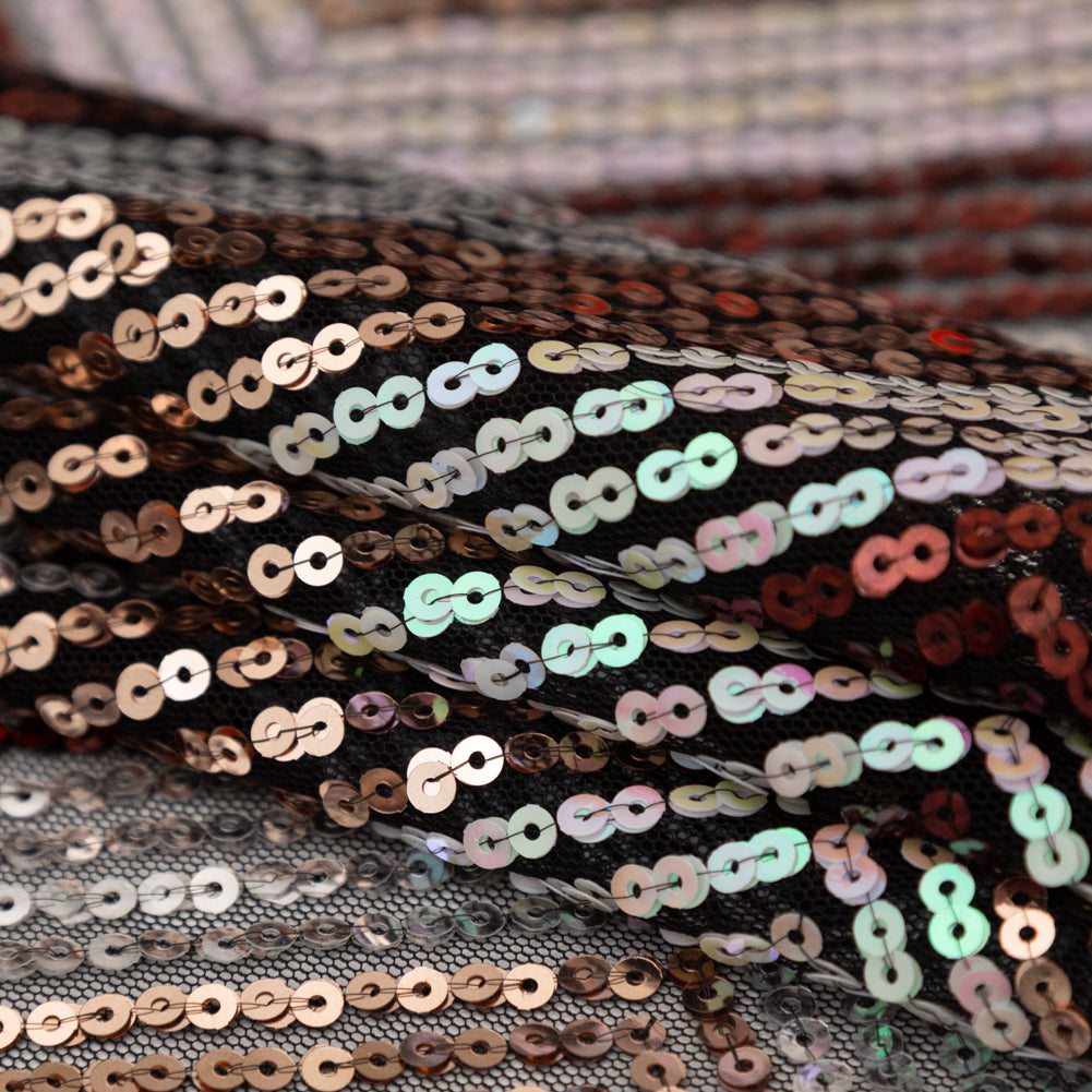 Tulle with Baby Sequins - Iridescent Pink, Rust, Rose Gold and Silver Zig Zag on Black Detail