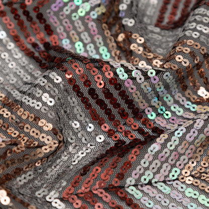 Tulle with Baby Sequins - Iridescent Pink, Rust, Rose Gold and Silver Zig Zag on Black Full