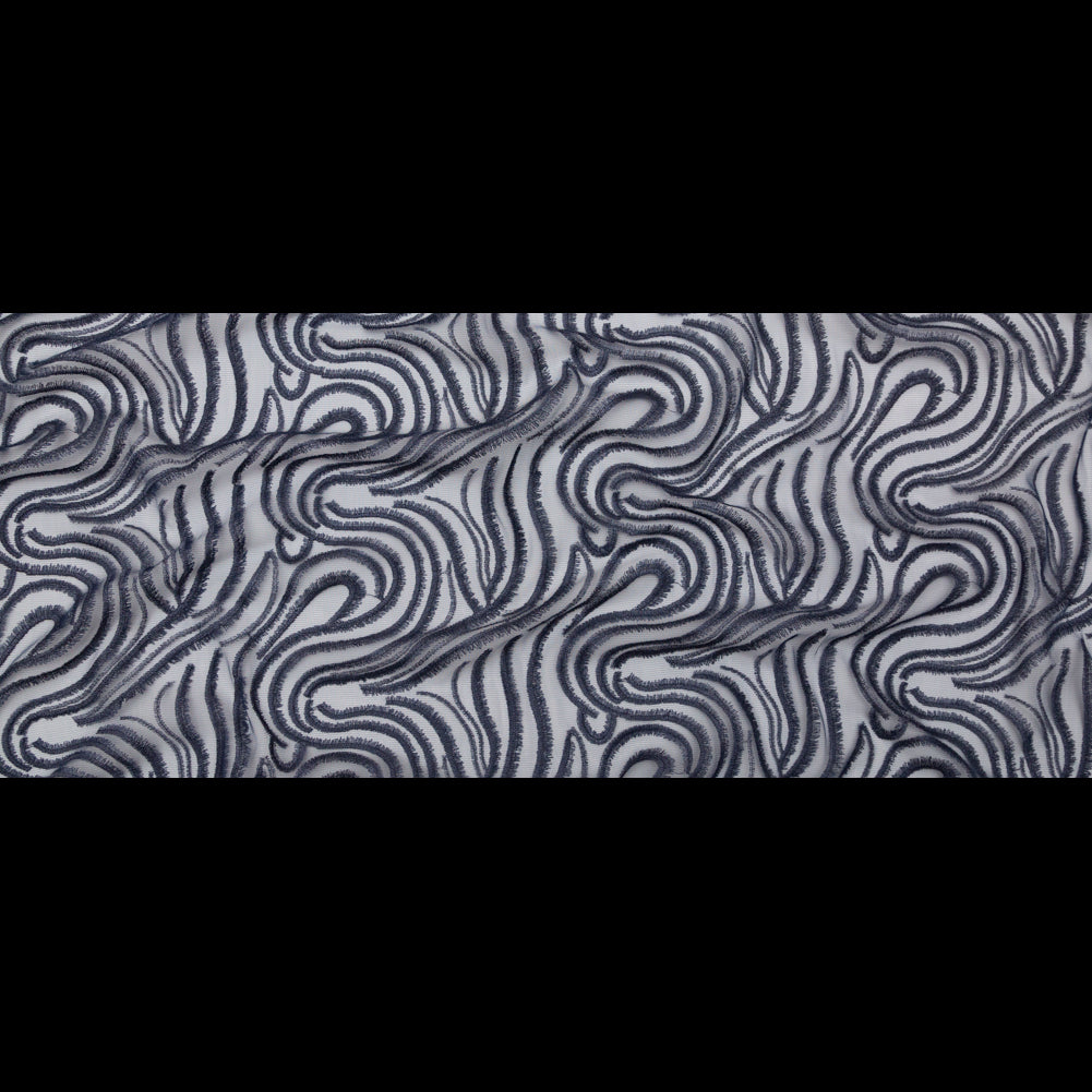 Abstract Embroidered Tulle - Metallic Navy Blue Full