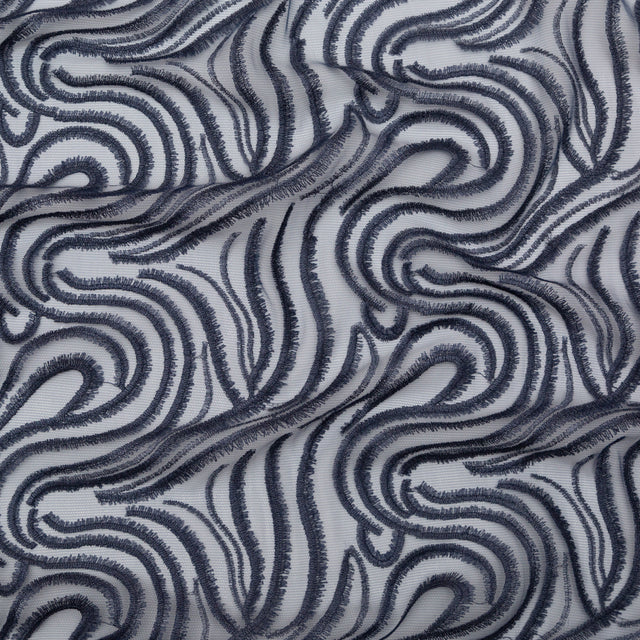 Abstract Embroidered Tulle - Metallic Navy Blue