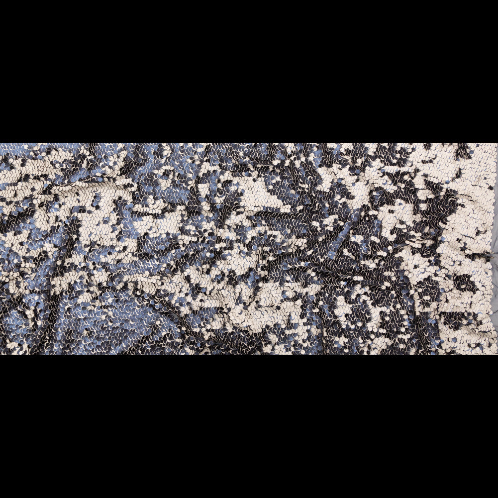 Duo-Tone Paillette Sequin Fabric - Navy Blue and White Folded