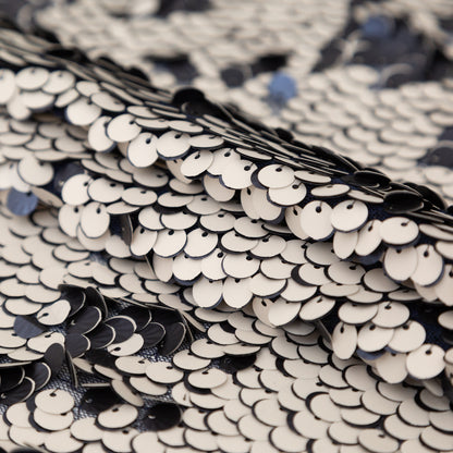 Duo-Tone Paillette Sequin Fabric - Navy Blue and White Detail