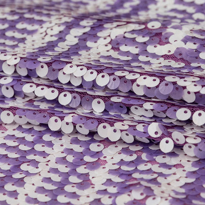 Mesh with Shell Sequins - Fuchsia Pink and White Stripes on Iris Orchid Folded