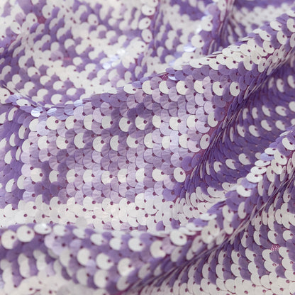 Mesh with Shell Sequins - Fuchsia Pink and White Stripes on Iris Orchid Detail