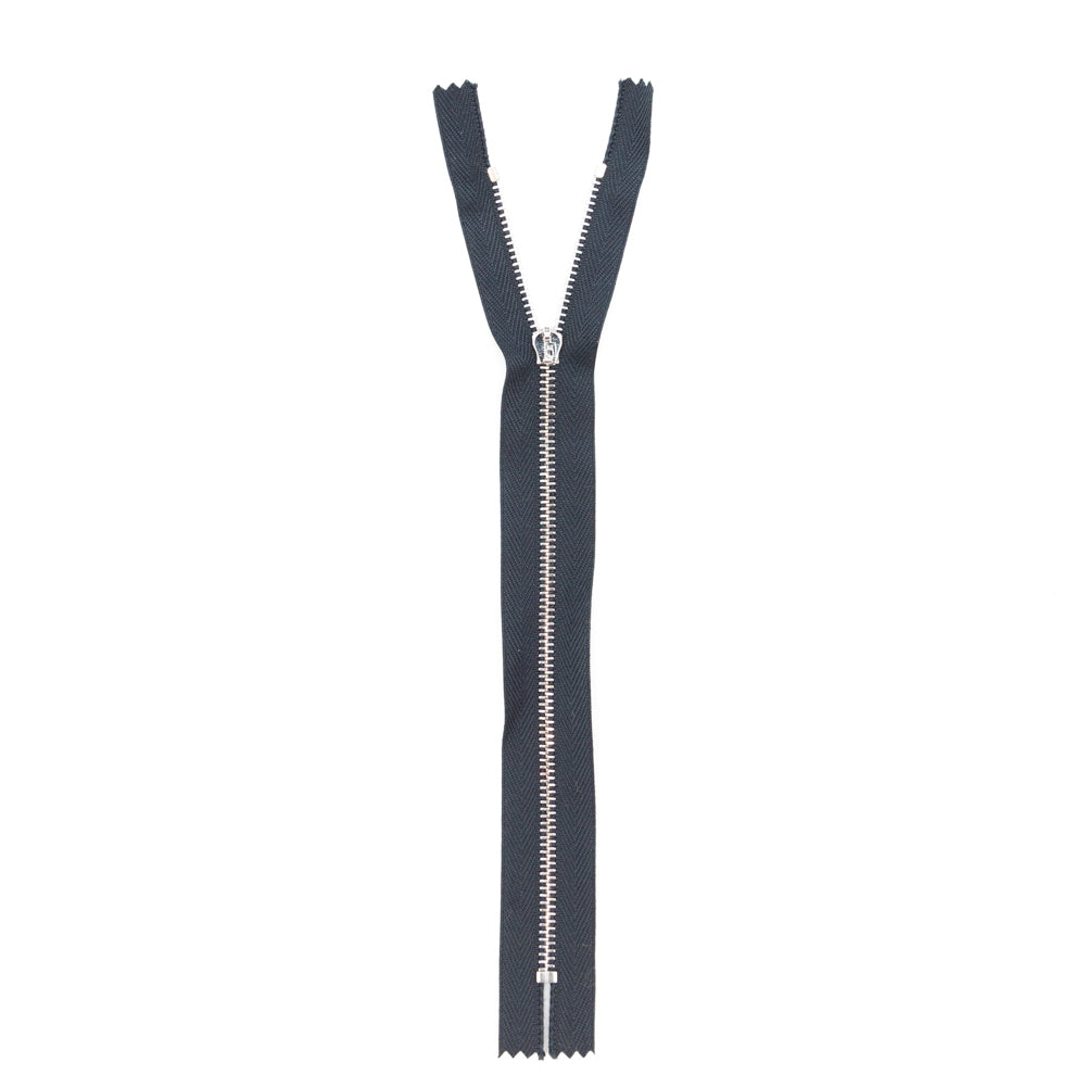 Mood Exclusive Italian Navy and Silver T3 Closed End Metal Zipper - 9" Full