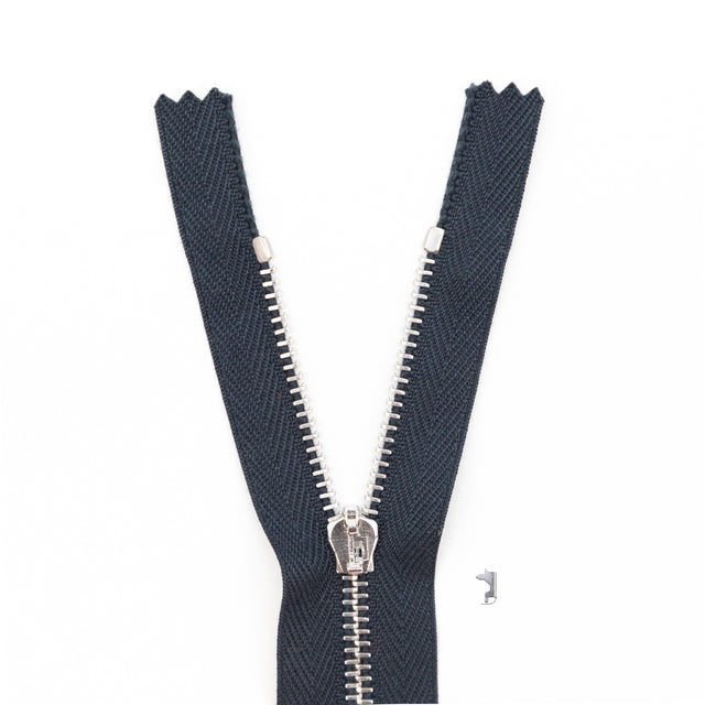 Mood Exclusive Italian Navy and Silver T3 Closed End Metal Zipper - 9"