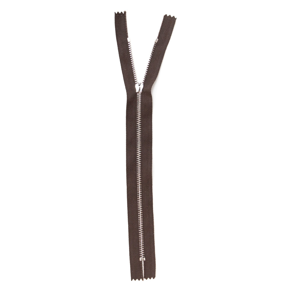 Mood Exclusive Italian Brown and Silver T3 Closed End Metal Zipper - 9" Full