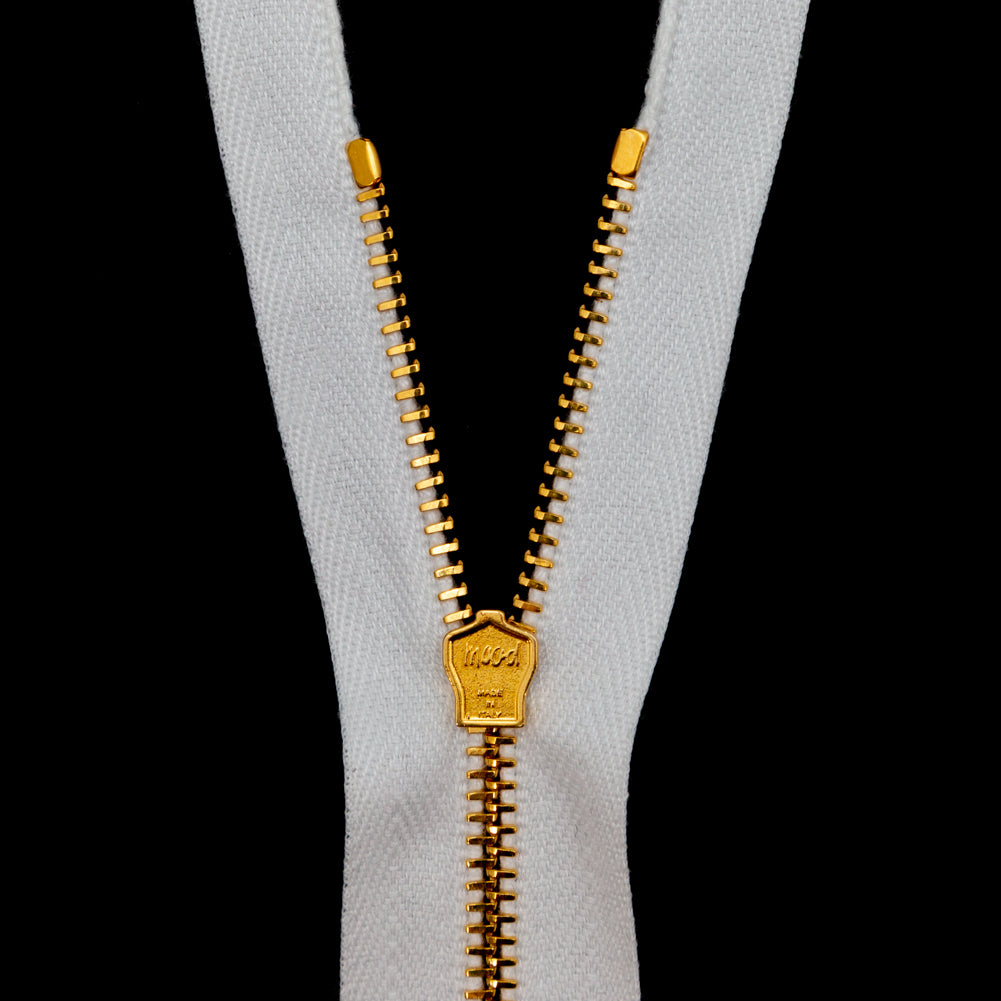 Mood Exclusive Italian Off-White and Gold T3 Closed End Metal Zipper - 9" Detail
