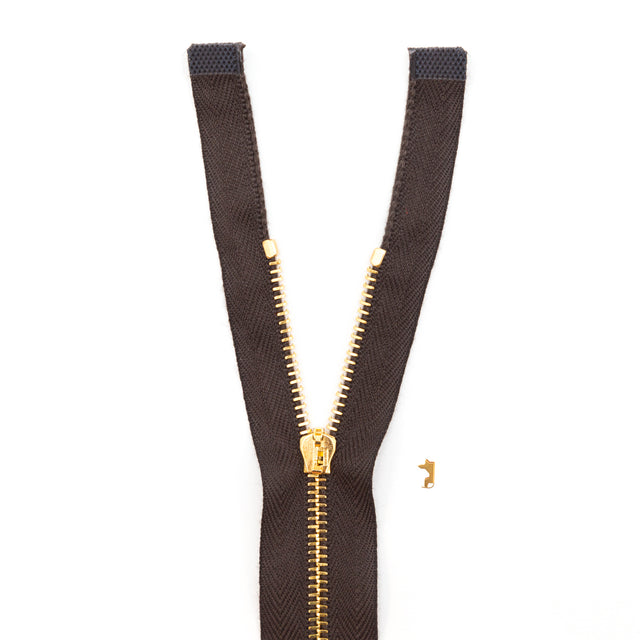 Mood Exclusive Italian Brown and Gold T3 Open End Metal Zipper - 27.5"
