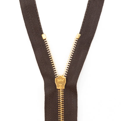 Mood Exclusive Italian Brown and Gold T5 Open End Metal Zipper - 27.5" Detail