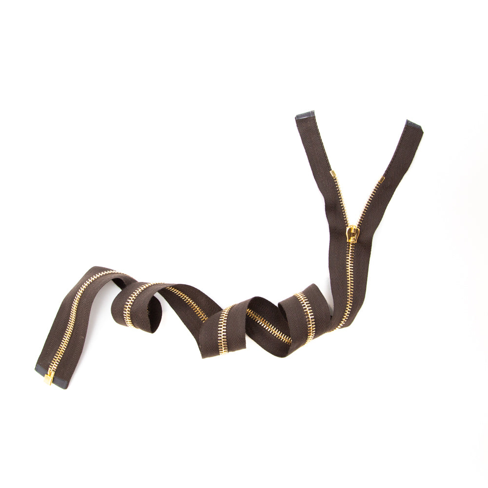 Mood Exclusive Italian Brown and Gold T5 Open End Metal Zipper - 27.5" Full