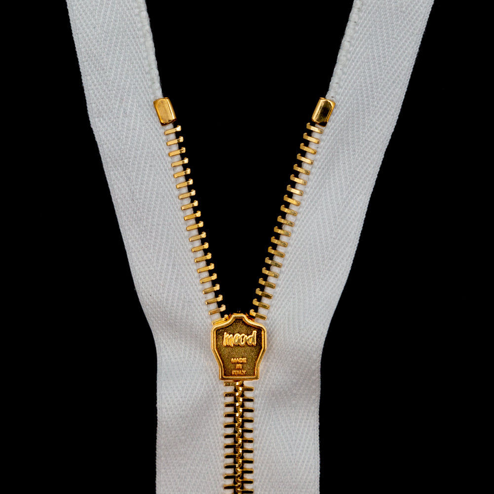 Mood Exclusive Italian Off-White and Gold T5 Open End Metal Zipper - 27.5" Detail
