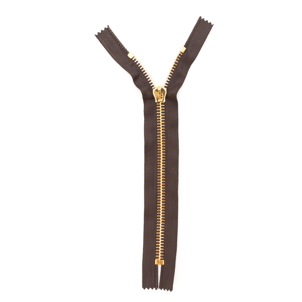 Mood Exclusive Italian Brown and Gold T8 Closed End Metal Zipper - 9" Full