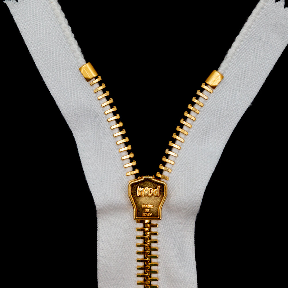 Mood Exclusive Italian Off-White and Gold T8 Closed End Metal Zipper - 9" Detail