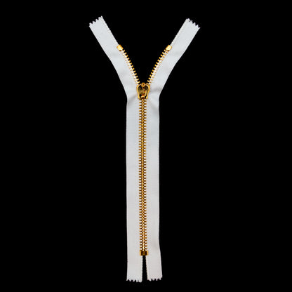 Mood Exclusive Italian White and Gold T8 Closed End Metal Zipper - 9" Full