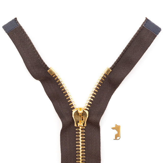 Mood Exclusive Italian Brown and Gold T8 Open End Metal Zipper - 27.5"
