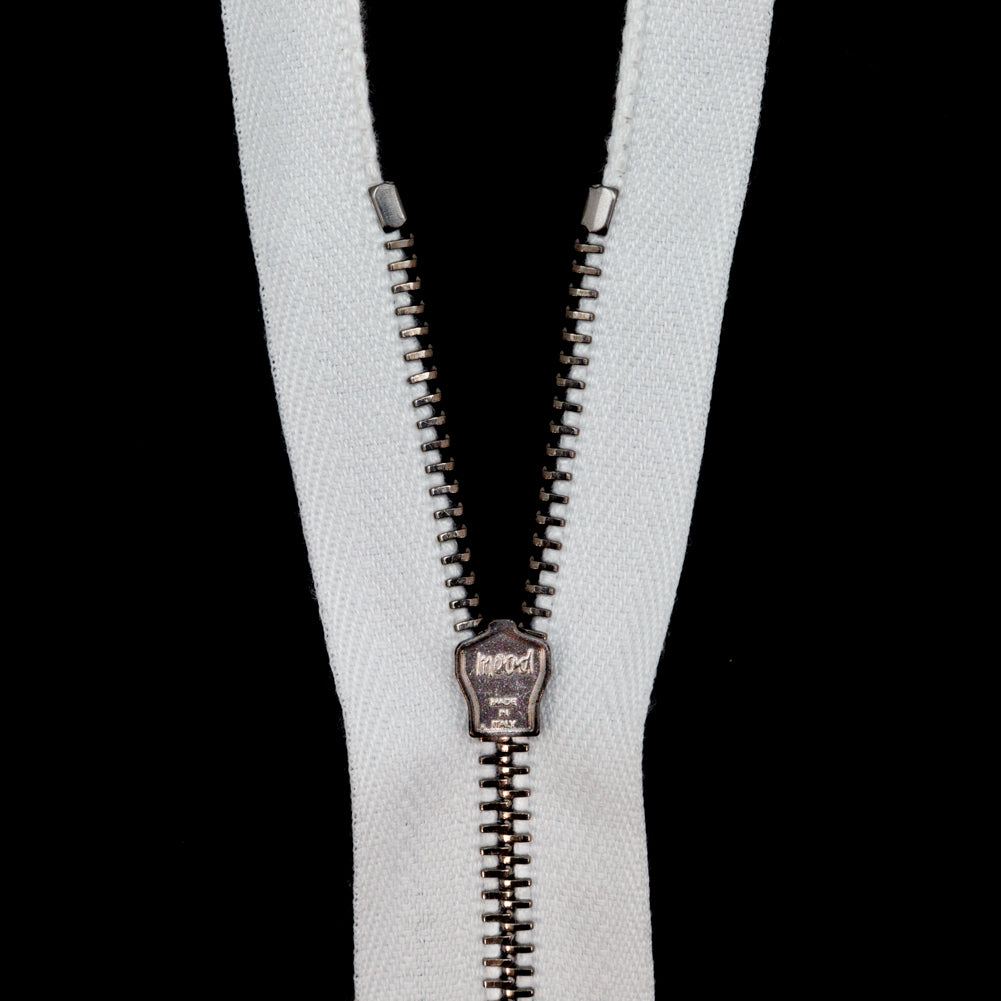 Mood Exclusive Italian Off-White and Gunmetal T3 Closed End Metal Zipper - 9" Detail