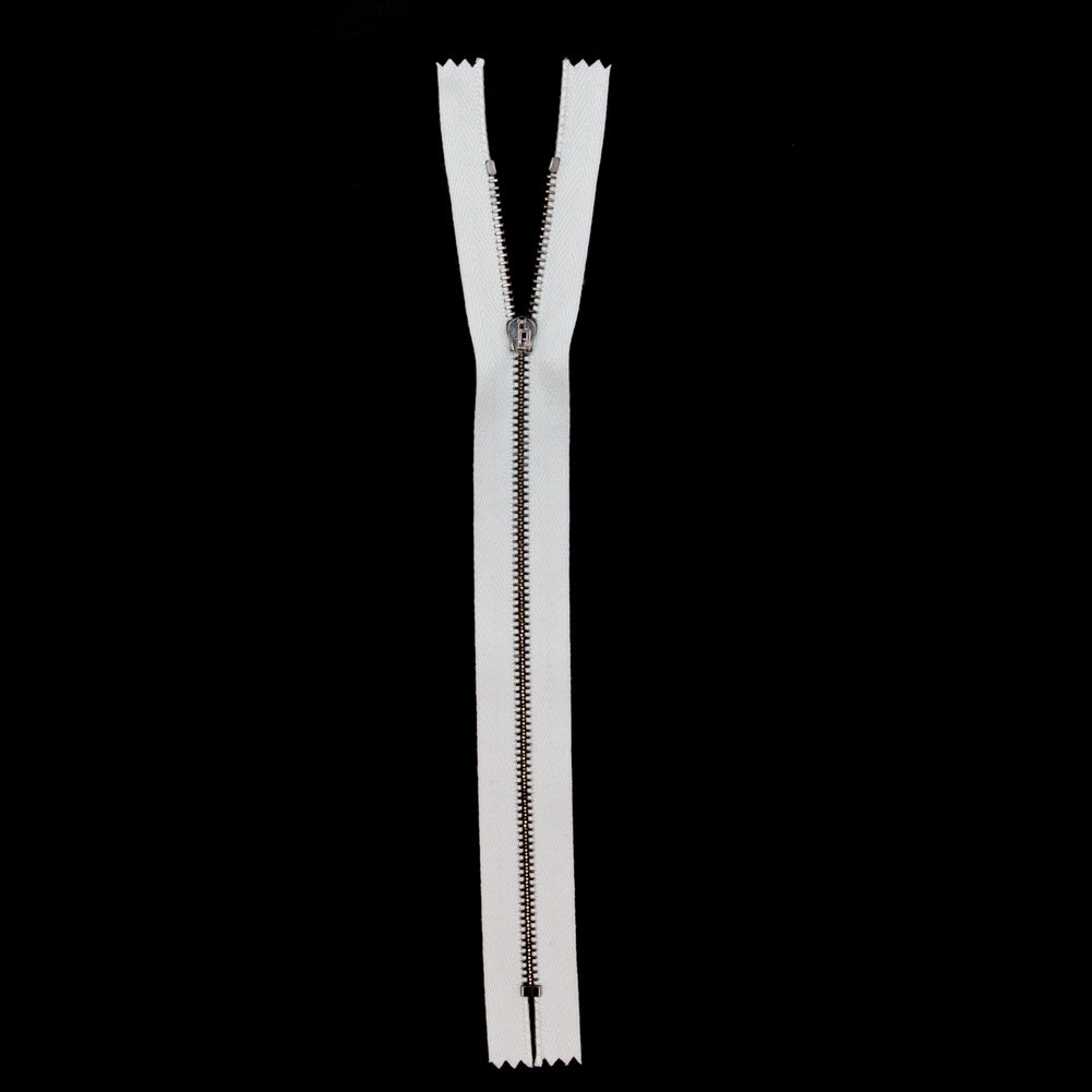 Mood Exclusive Italian White and Gunmetal T3 Closed End Metal Zipper - 9" Full