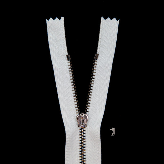 Mood Exclusive Italian White and Gunmetal T3 Closed End Metal Zipper - 9"