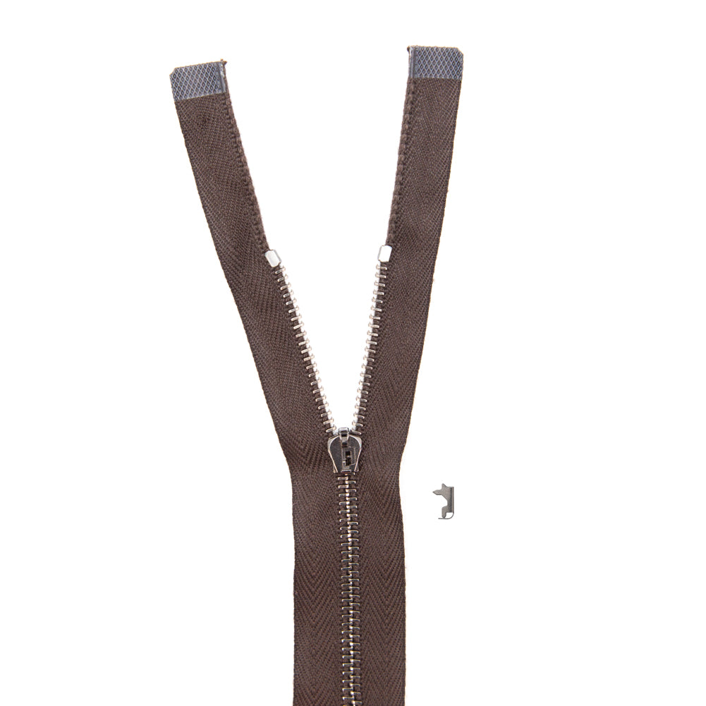 Mood Exclusive Italian Brown and Gunmetal T3 Open End Metal Zipper - 27.5"