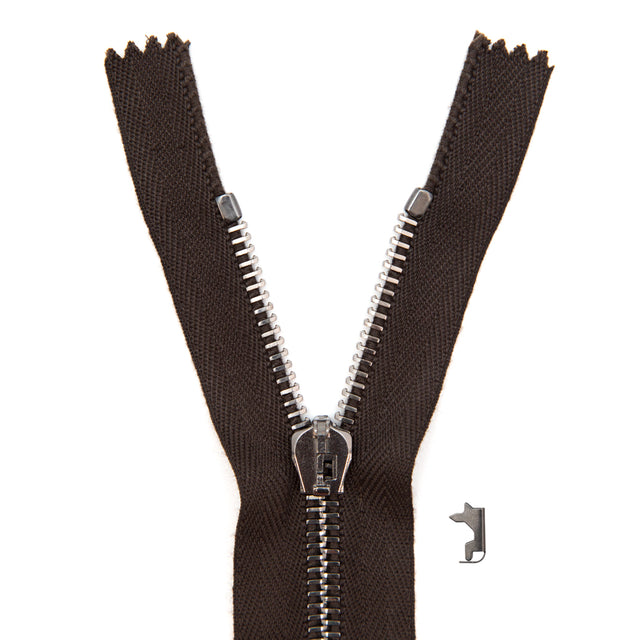 Mood Exclusive Italian Brown and Gunmetal T5 Closed End Metal Zipper - 9"