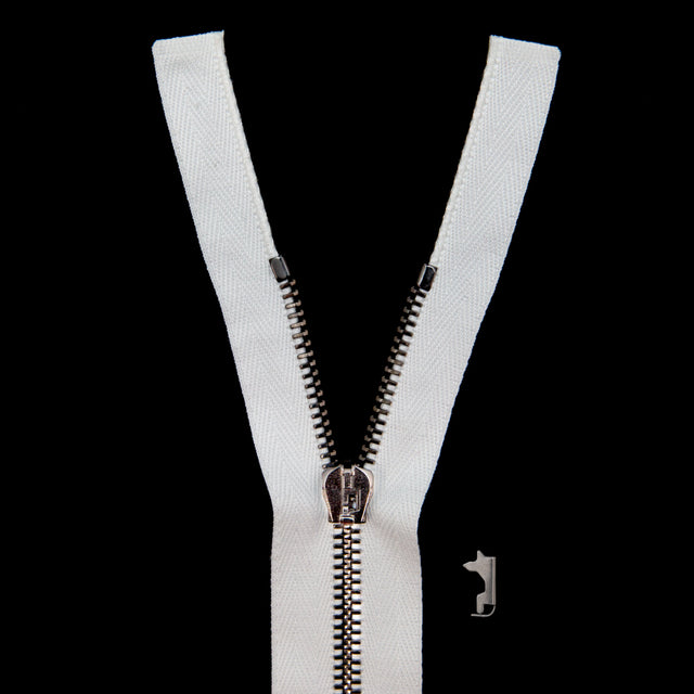 Mood Exclusive Italian Off-White and Gunmetal T5 Open End Metal Zipper - 27.5"