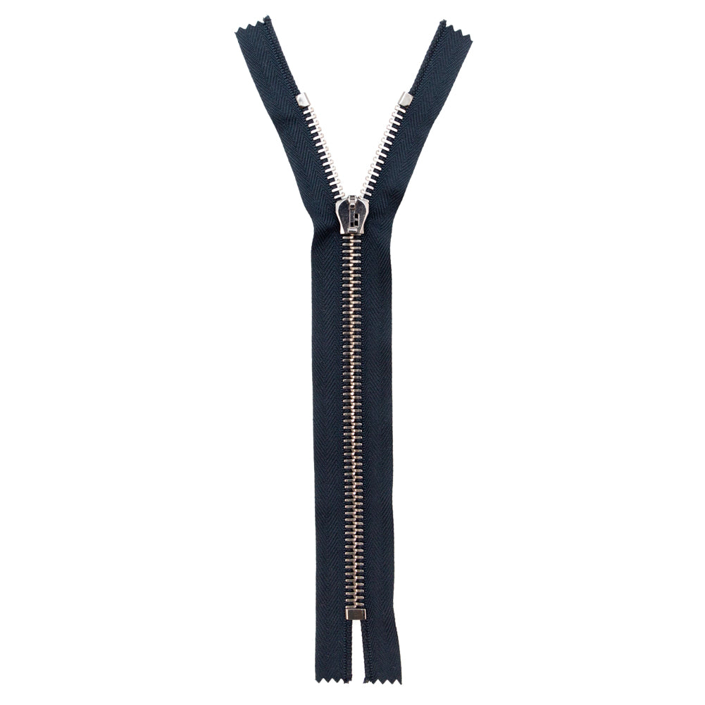 Mood Exclusive Italian Navy and Gunmetal T8 Closed End Metal Zipper - 9" Full