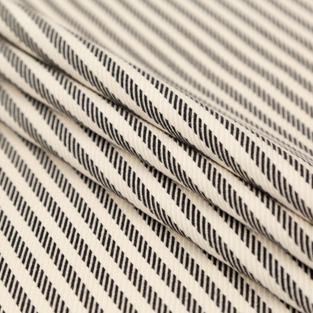 Ivory and Black Stretch Heavy Cotton Twill Folded