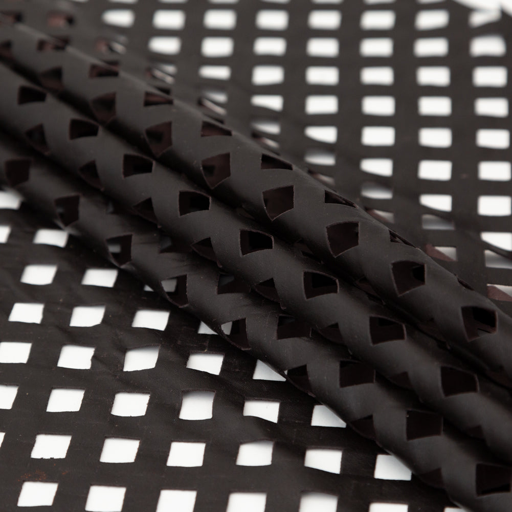 Small Brown Square Perforated Lamb Leather Folded