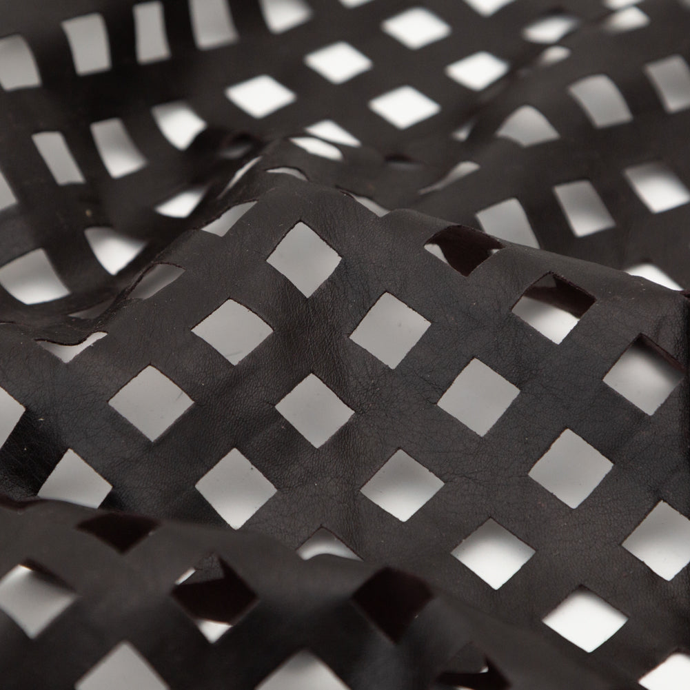 Small Brown Square Perforated Lamb Leather Detail