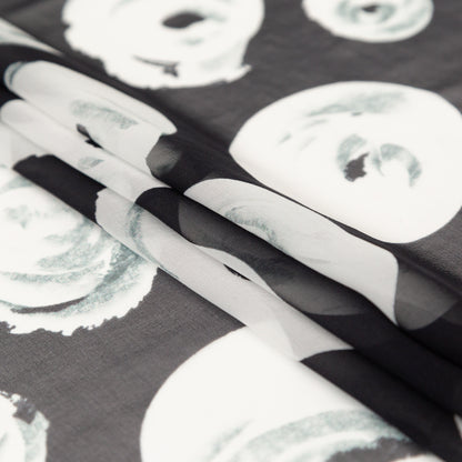 Black and White Rosy Silk Chiffon Folded