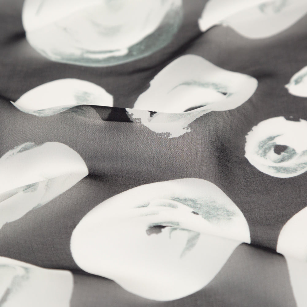 Black and White Rosy Silk Chiffon Detail