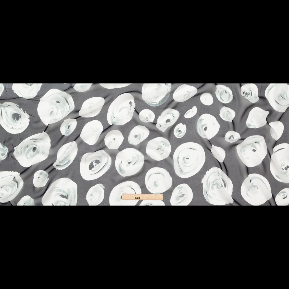Black and White Rosy Silk Chiffon Full