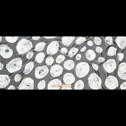 Black and White Rosy Silk Chiffon Full