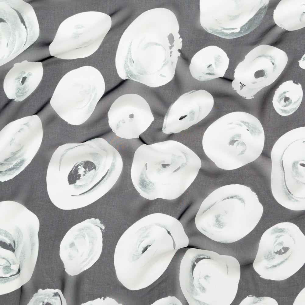 Black and White Rosy Silk Chiffon