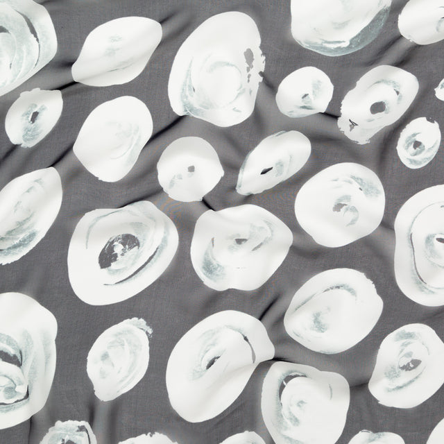 Black and White Rosy Silk Chiffon