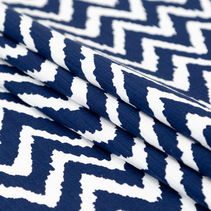 Milly Navy and White Zig Zag Printed Cotton Dobby Folded