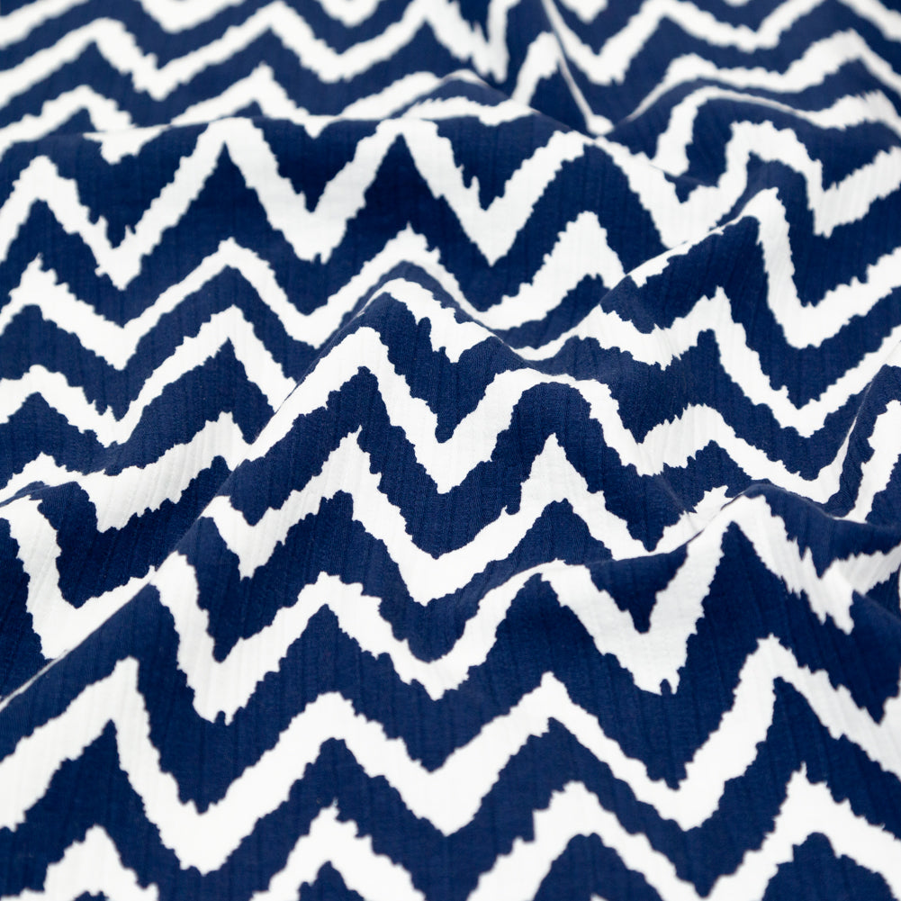 Milly Navy and White Zig Zag Printed Cotton Dobby Detail
