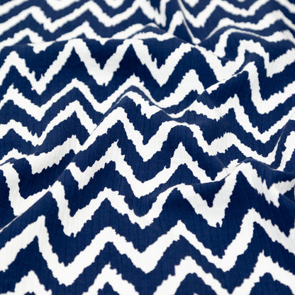Milly Navy and White Zig Zag Printed Cotton Dobby Detail
