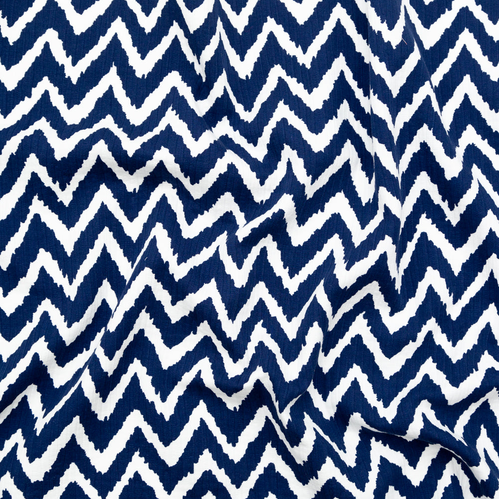 Milly Navy and White Zig Zag Printed Cotton Dobby