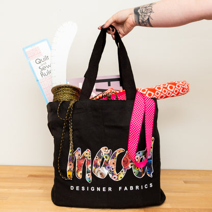 Mood Designer Fabrics Black Bolt Canvas Tote Bag Detail