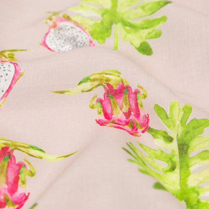 Dragon Fruit on Mauve Printed Linen Woven Detail